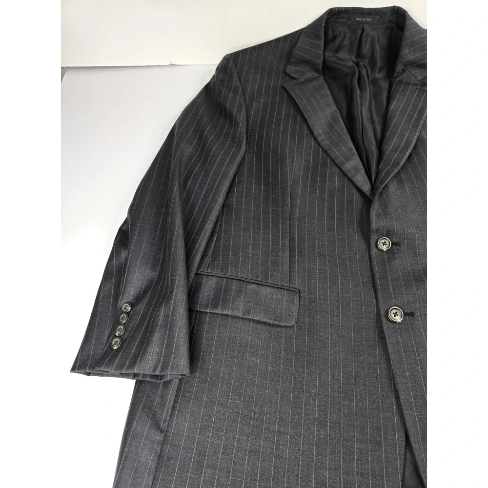 Lauren Ralph Lauren Mens Classic Fit Wool Sport Coat Blazer Black 44R Pin Stripe